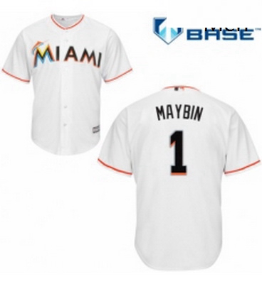 Mens Majestic Miami Marlins 1 Cameron Maybin Replica White Home Cool Base MLB Jersey