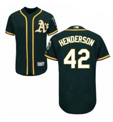 Mens Majestic Oakland Athletics 42 Dave Henderson Green Alternate Flex Base Authentic Collection MLB