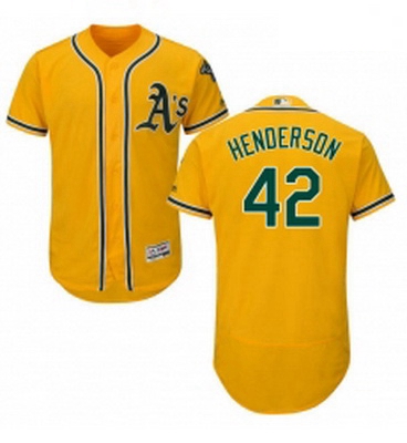 Mens Majestic Oakland Athletics 42 Dave Henderson Gold Alternate Flex Base Authentic Collection MLB 