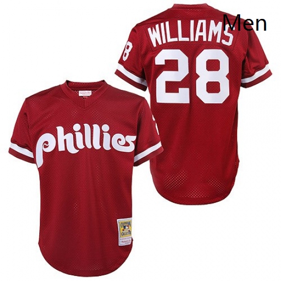 Mens Mitchell and Ness 1991 Philadelphia Phillies 28 Mitch Williams Authentic Red Throwback MLB Jers