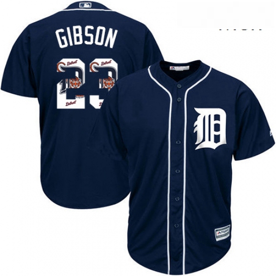 Mens Majestic Detroit Tigers 23 Kirk Gibson Authentic Navy Blue Team Logo Fashion Cool Base MLB Jers