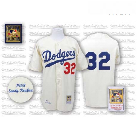 Mens Mitchell and Ness Los Angeles Dodgers 32 Sandy Koufax Replica White Throwback MLB Jersey