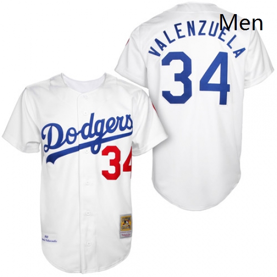 Mens Mitchell and Ness Los Angeles Dodgers 34 Fernando Valenzuela Authentic White 1955 Throwback MLB