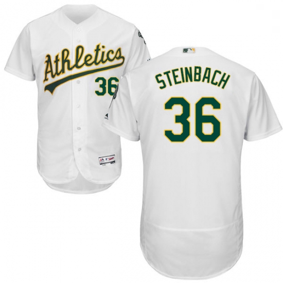 Mens Majestic Oakland Athletics 36 Terry Steinbach White Home Flex Base Authentic Collection MLB Jer