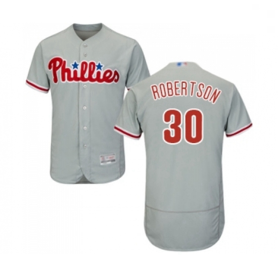 Mens Philadelphia Phillies 30 David Robertson Grey Road Flex Base Authentic Collection Baseball Jers