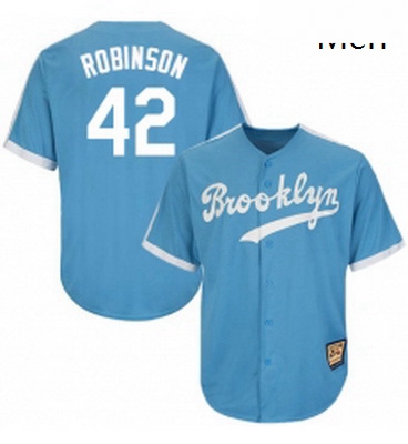 Mens Mitchell and Ness Los Angeles Dodgers 42 Jackie Robinson Authentic Light Blue Throwback MLB Jer