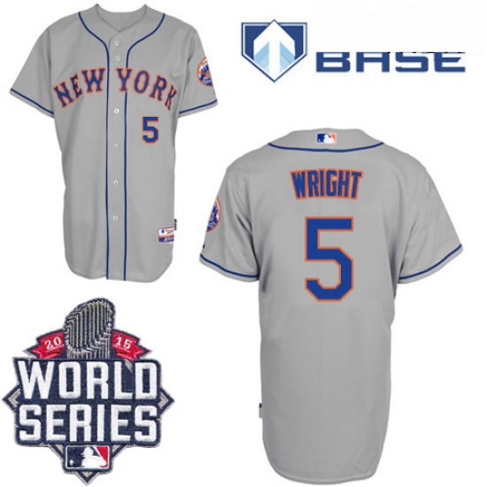 Mens Majestic New York Mets 5 David Wright Authentic Grey Road Cool Base 2015 World Series MLB Jerse