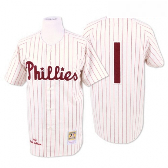 Mens Mitchell and Ness Philadelphia Phillies 1 Richie Ashburn Authentic WhiteRed Strip Throwback MLB