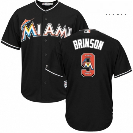 Mens Majestic Miami Marlins 9 Lewis Brinson Authentic Black Team Logo Fashion Cool Base MLB Jersey