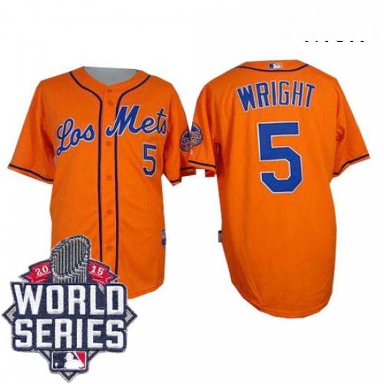 Mens Majestic New York Mets 5 David Wright Authentic Orange Los Mets Cool Base 2015 World Series MLB