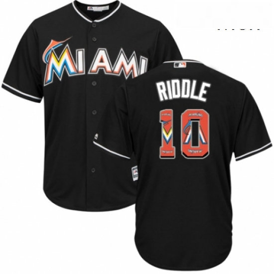 Mens Majestic Miami Marlins 10 JT Riddle Authentic Black Team Logo Fashion Cool Base MLB Jersey