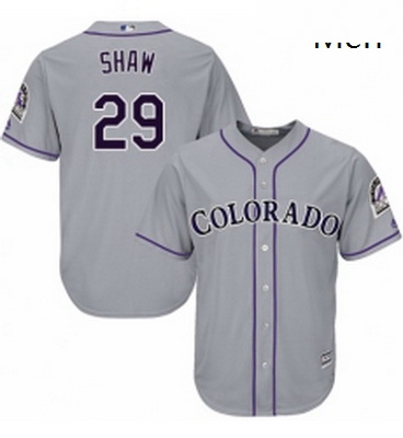 Mens Majestic Colorado Rockies 29 Bryan Shaw Replica Grey Road Cool Base MLB Jersey