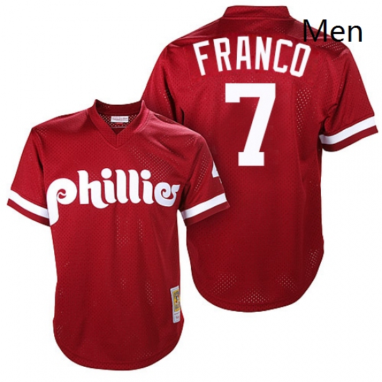 Mens Mitchell and Ness Philadelphia Phillies 7 Maikel Franco Replica Red Throwback MLB Jersey