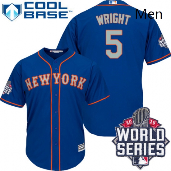 Mens Majestic New York Mets 5 David Wright Authentic Royal Blue Alternate Road Cool Base 2015 World 