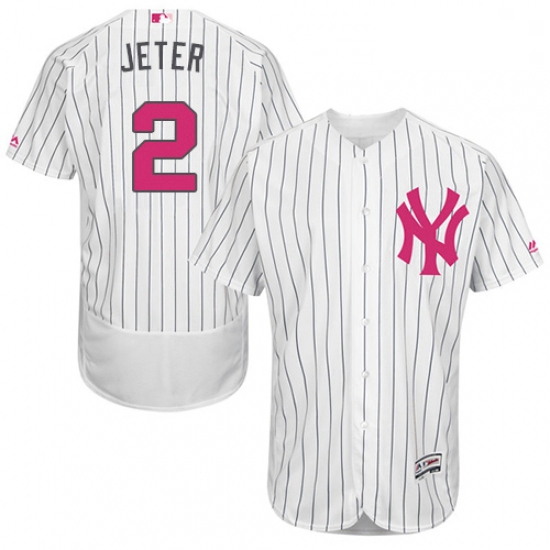 Mens Majestic New York Yankees 2 Derek Jeter Authentic White 2016 Mothers Day Fashion Flex Base MLB 