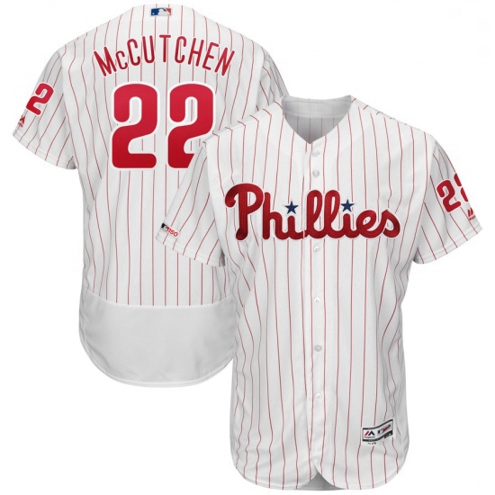 Mens Philadelphia Phillies 22 Andrew McCutchen Majestic White Scarlet Authentic Collection MLB Jerse