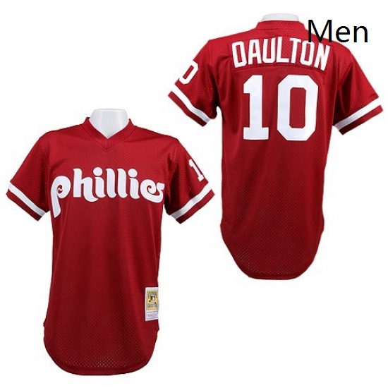 Mens Mitchell and Ness Philadelphia Phillies 10 Darren Daulton Authentic Red 1991 Throwback MLB Jers