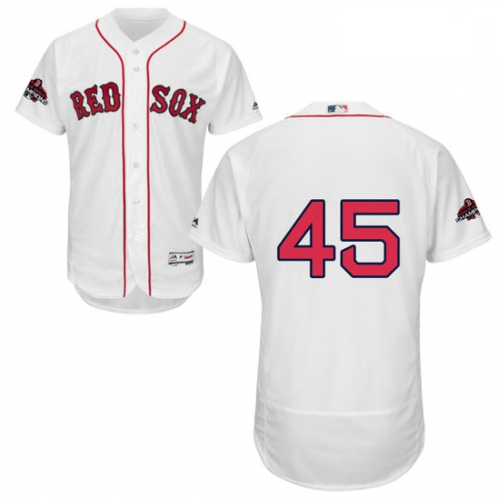 Mens Majestic Boston Red Sox 45 Pedro Martinez White Home Flex Base Authentic Collection 2018 World 