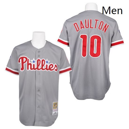 Mens Mitchell and Ness Philadelphia Phillies 10 Darren Daulton Replica Grey Throwback MLB Jersey