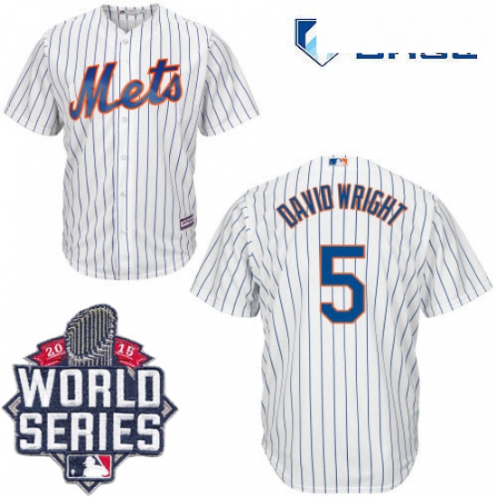 Mens Majestic New York Mets 5 David Wright Authentic White Home Cool Base 2015 World Series MLB Jers