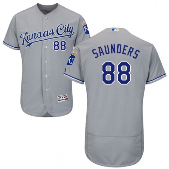 Mens Majestic Kansas City Royals 88 Michael Saunders Grey Road Flex Base Authentic Collection MLB Je