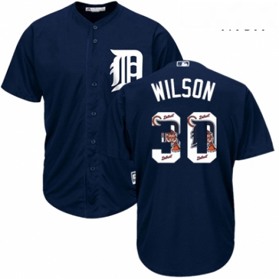 Mens Majestic Detroit Tigers 30 Alex Wilson Authentic Navy Blue Team Logo Fashion Cool Base MLB Jers