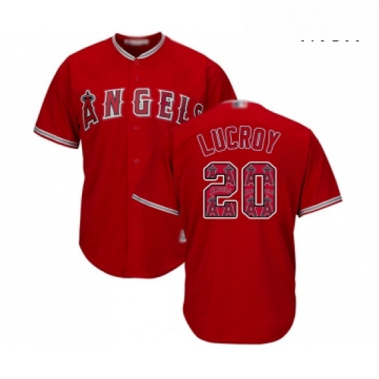 Mens Los Angeles Angels of Anaheim 20 Jonathan Lucroy Authentic Red Team Logo Fashion Cool Base Base