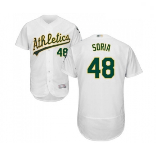 Mens Oakland Athletics 48 Joakim Soria White Home Flex Base Authentic Collection Baseball Jersey