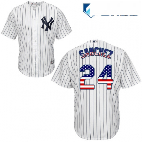 Mens Majestic New York Yankees 24 Gary Sanchez Authentic White USA Flag Fashion MLB Jersey