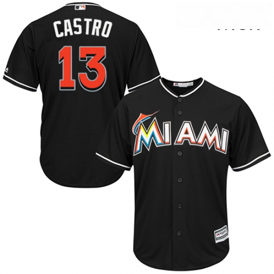 Mens Majestic Miami Marlins 13 Starlin Castro Replica Black Alternate 2 Cool Base MLB Jersey