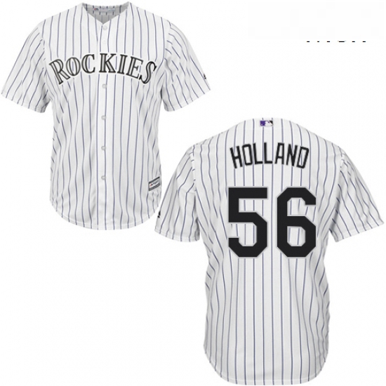 Mens Majestic Colorado Rockies 56 Greg Holland Replica White Home Cool Base MLB Jersey