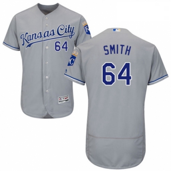 Mens Majestic Kansas City Royals 64 Burch Smith Grey Road Flex Base Authentic Collection MLB Jersey