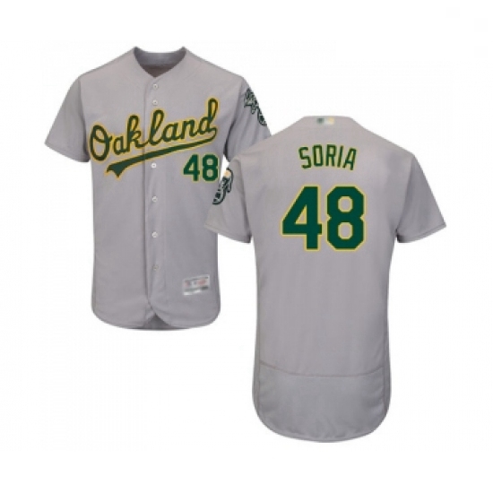 Mens Oakland Athletics 48 Joakim Soria Grey Road Flex Base Authentic Collection Baseball Jersey