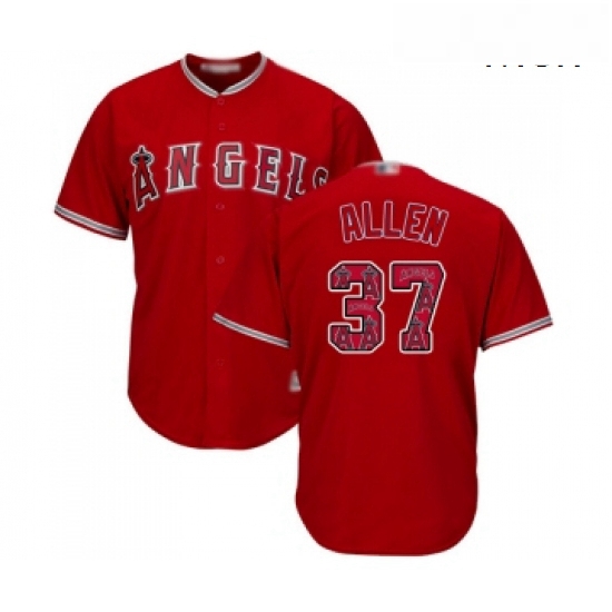 Mens Los Angeles Angels of Anaheim 37 Cody Allen Authentic Red Team Logo Fashion Cool Base Baseball 