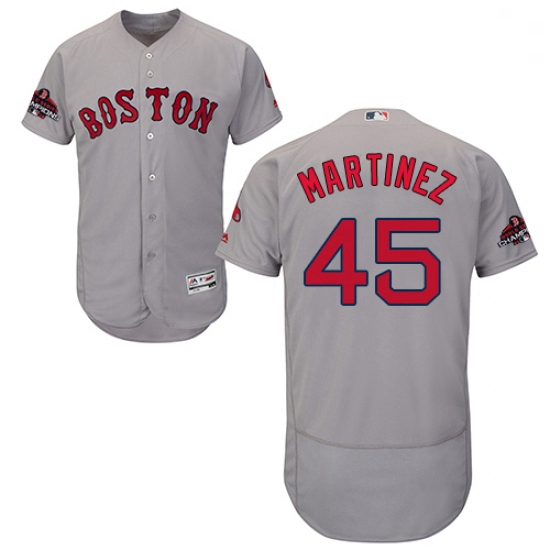 Mens Majestic Boston Red Sox 45 Pedro Martinez Grey Road Flex Base Authentic Collection 2018 World S