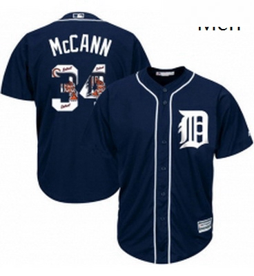 Mens Majestic Detroit Tigers 34 James McCann Authentic Navy Blue Team Logo Fashion Cool Base MLB Jer