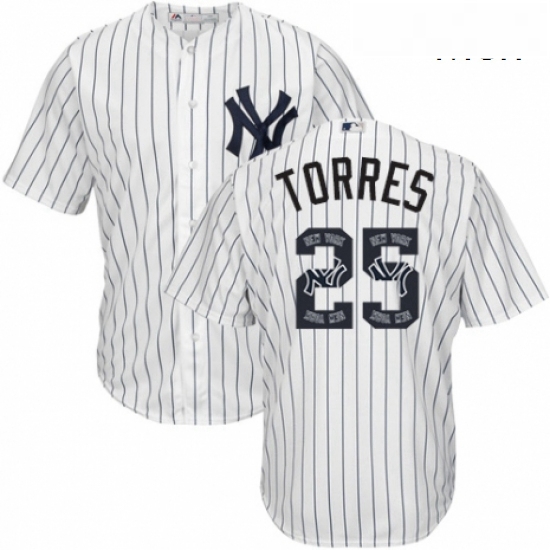 Mens Majestic New York Yankees 25 Gleyber Torres Authentic White Team Logo Fashion MLB Jersey