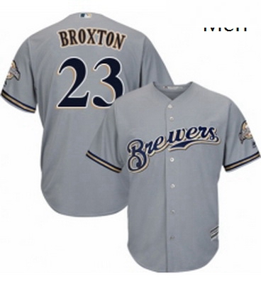 Mens Majestic Milwaukee Brewers 23 Keon Broxton Replica Grey Road Cool Base MLB Jersey