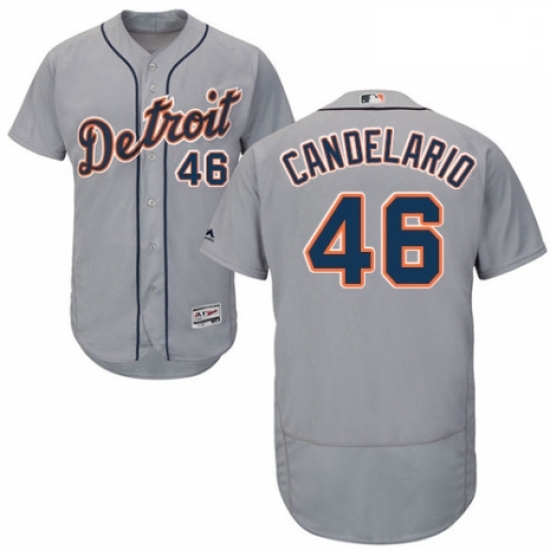 Mens Majestic Detroit Tigers 46 Jeimer Candelario Grey Road Flex Base Authentic Collection MLB Jerse