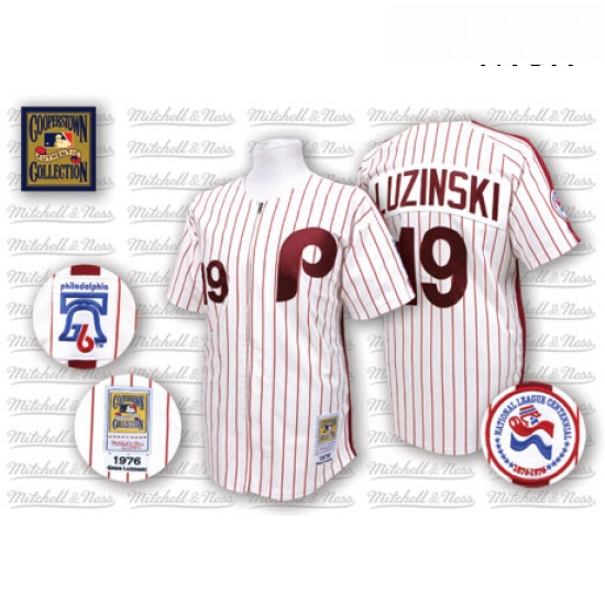 Mens Mitchell and Ness Philadelphia Phillies 19 Greg Luzinski Authentic WhiteRed Strip Throwback MLB