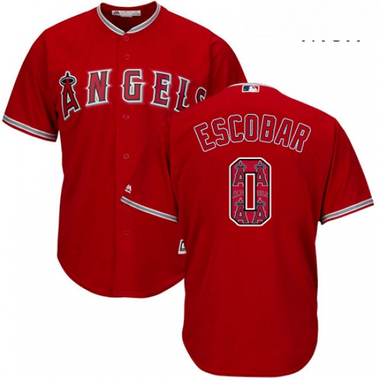 Mens Majestic Los Angeles Angels of Anaheim 0 Yunel Escobar Authentic Red Team Logo Fashion Cool Bas