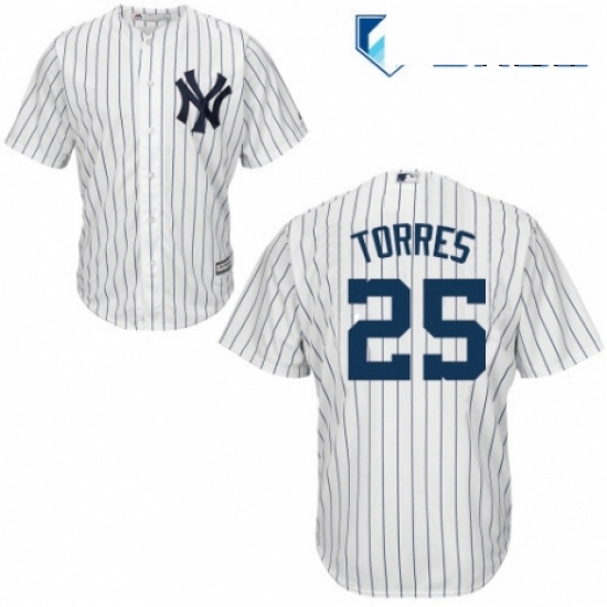 Mens Majestic New York Yankees 25 Gleyber Torres Replica White Home MLB Jersey