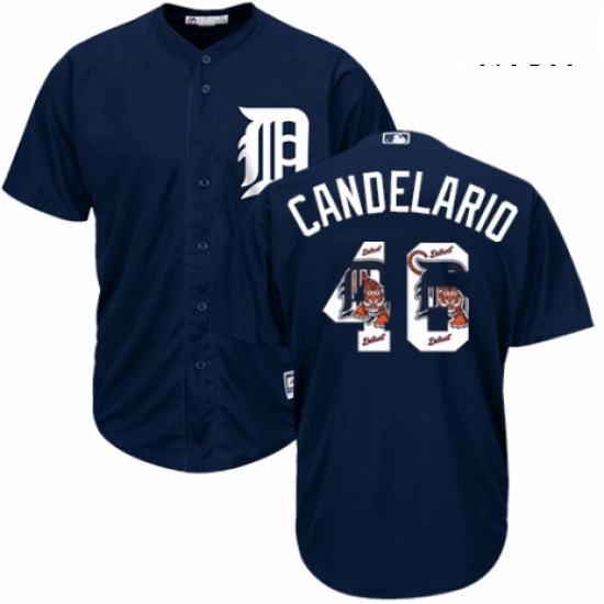 Mens Majestic Detroit Tigers 46 Jeimer Candelario Authentic Navy Blue Team Logo Fashion Cool Base ML