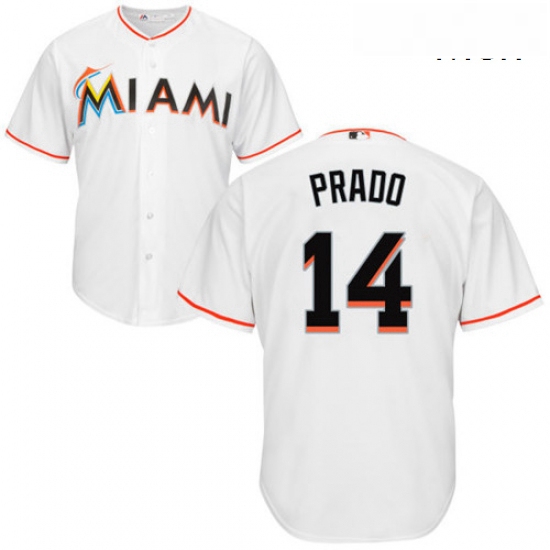 Mens Majestic Miami Marlins 14 Martin Prado Replica White Home Cool Base MLB Jersey