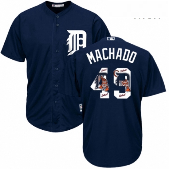 Mens Majestic Detroit Tigers 49 Dixon Machado Authentic Navy Blue Team Logo Fashion Cool Base MLB Je