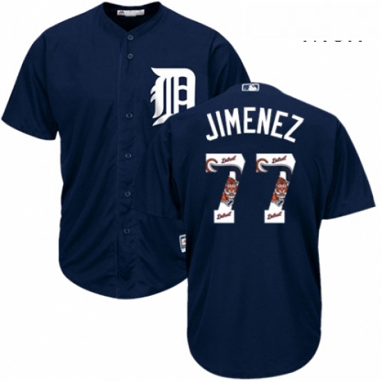 Mens Majestic Detroit Tigers 77 Joe Jimenez Authentic Navy Blue Team Logo Fashion Cool Base MLB Jers