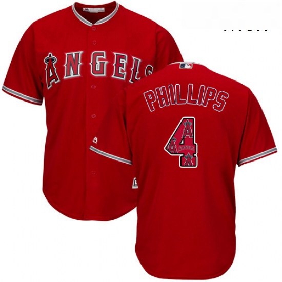 Mens Majestic Los Angeles Angels of Anaheim 4 Brandon Phillips Authentic Red Team Logo Fashion Cool 