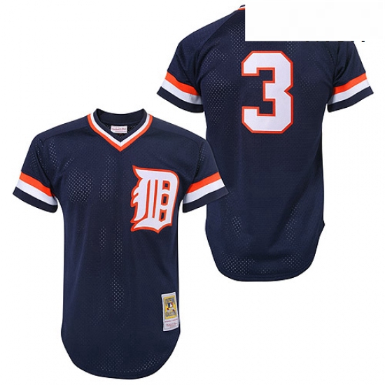 Mens Mitchell and Ness Detroit Tigers 3 Alan Trammell Authentic Blue Throwback MLB Jersey