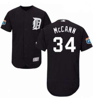 Mens Majestic Detroit Tigers 34 James McCann Navy Blue Alternate Flex Base Authentic Collection MLB 