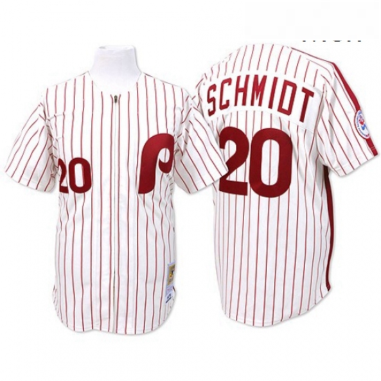 Mens Mitchell and Ness Philadelphia Phillies 20 Mike Schmidt Authentic WhiteRed Strip Throwback MLB 